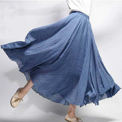 Blue Elastic Wasit Bohemian Maxi Skirt 271806#