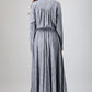 gray linen dress woman causal dress long sleeve dress custom made 0791#