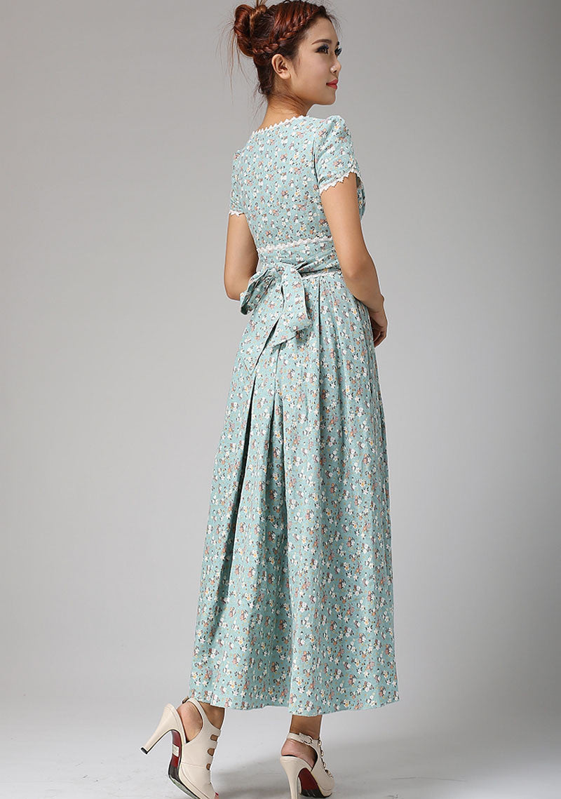 Vintage Floral Linen Cotton Maxi Dress Womens 1950s Inspired Prom & Bridesmaid Dress 0665 Floral / XS Vintage Floral Linen Cotton Maxi Dress Womens 1950s Inspired Prom & Bridesmaid Dress 0665 Floral / XS