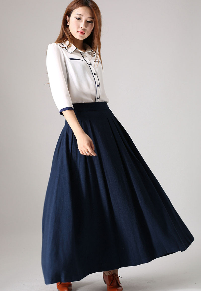 Women's long maxi pleate A line skirt 0855#