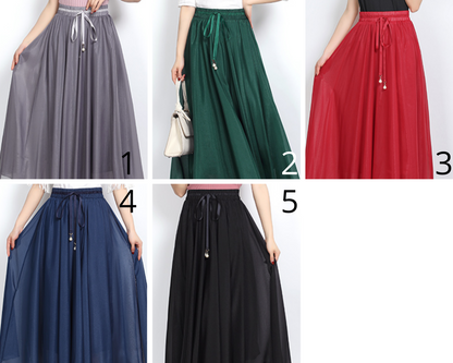 Gray Swing Midi Chiffon Skirt 291001