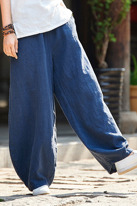 Loose fit baggy cotton linen pants A018
