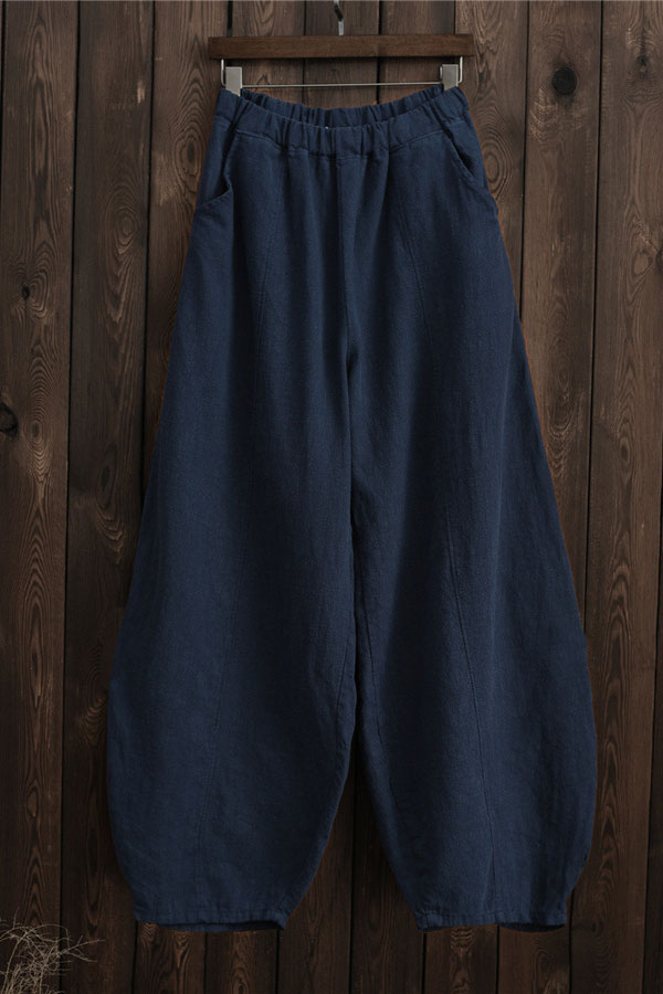 Loose fit baggy cotton linen pants A018
