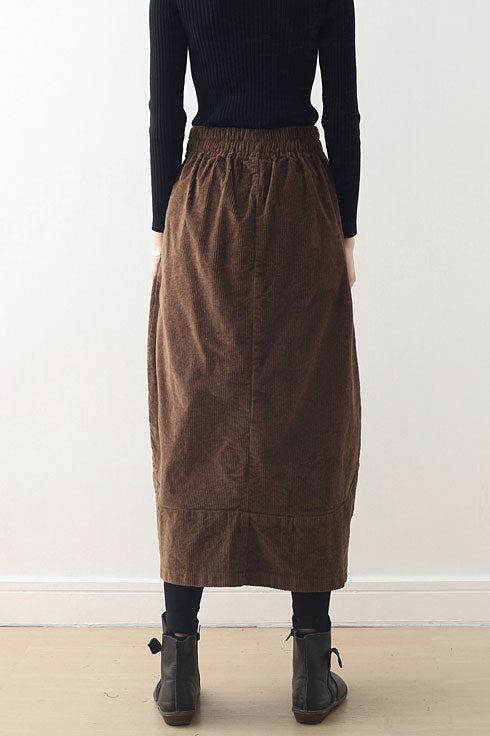 Elastic waist Corduroy Maxi skirt A019