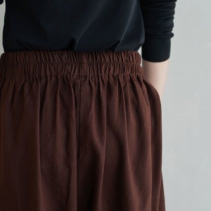 Brown Linen Blend Long Wrap Skirt - Asymmetrical, Elastic Waist 2553