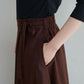 Casual Brown Long Linen Wrap Skirt 2553#