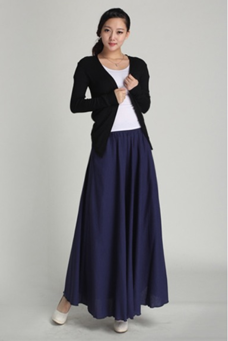 Elastic Waist Maxi Linen Skirt 4104