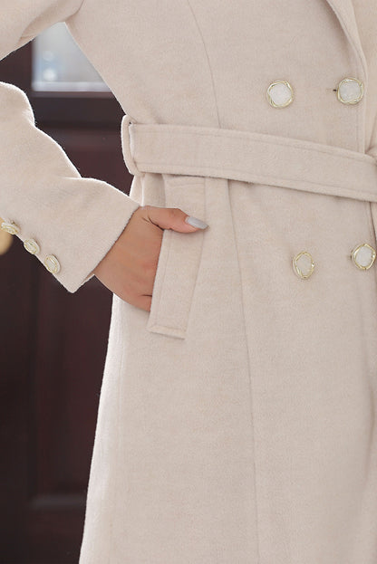 Beige Double Breasted Wool Coat 4016
