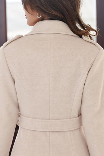 Beige Double Breasted Wool Coat 4016