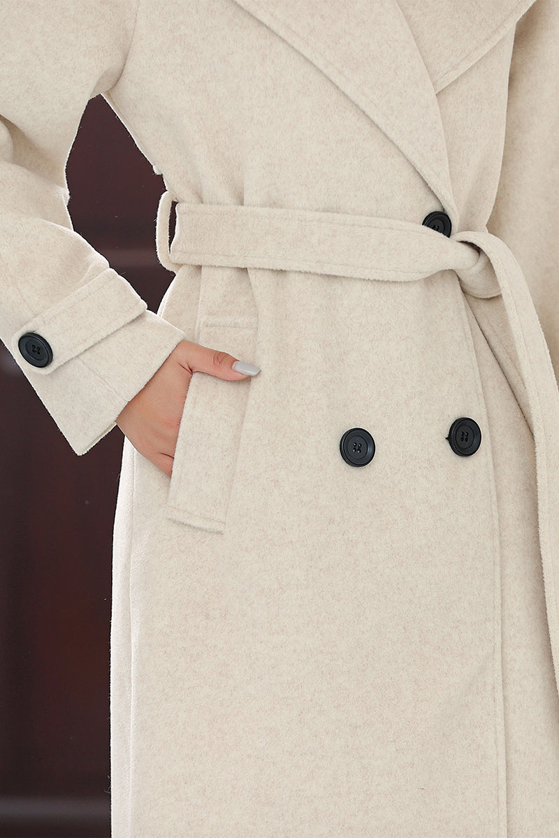 Autumn Winter Beige Long Wool Coat 4018