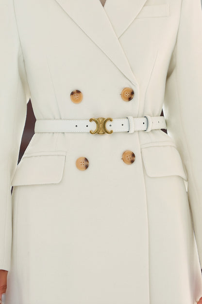 Classic Handmade Wool Coat – Cream Double-Breasted Long Coat with Gold Buttons | Xiaolizi 4020
