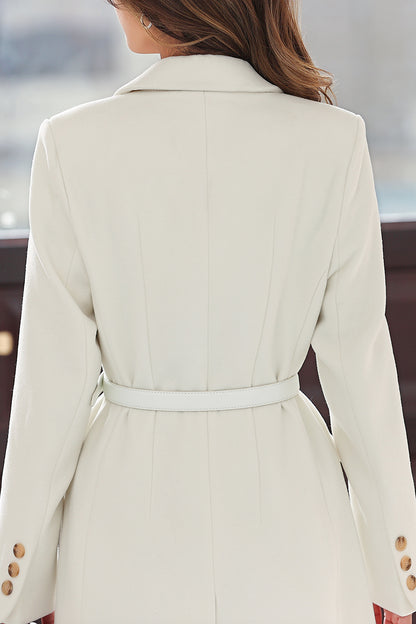 Classic Handmade Wool Coat – Cream Double-Breasted Long Coat with Gold Buttons | Xiaolizi 4020