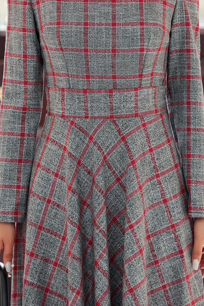 Women Retro Long Plaid Dress 4021