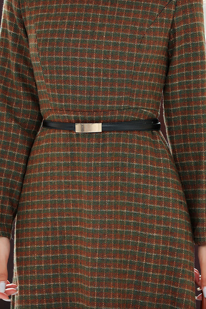 Women Retro Plaid Wool Dress 4029