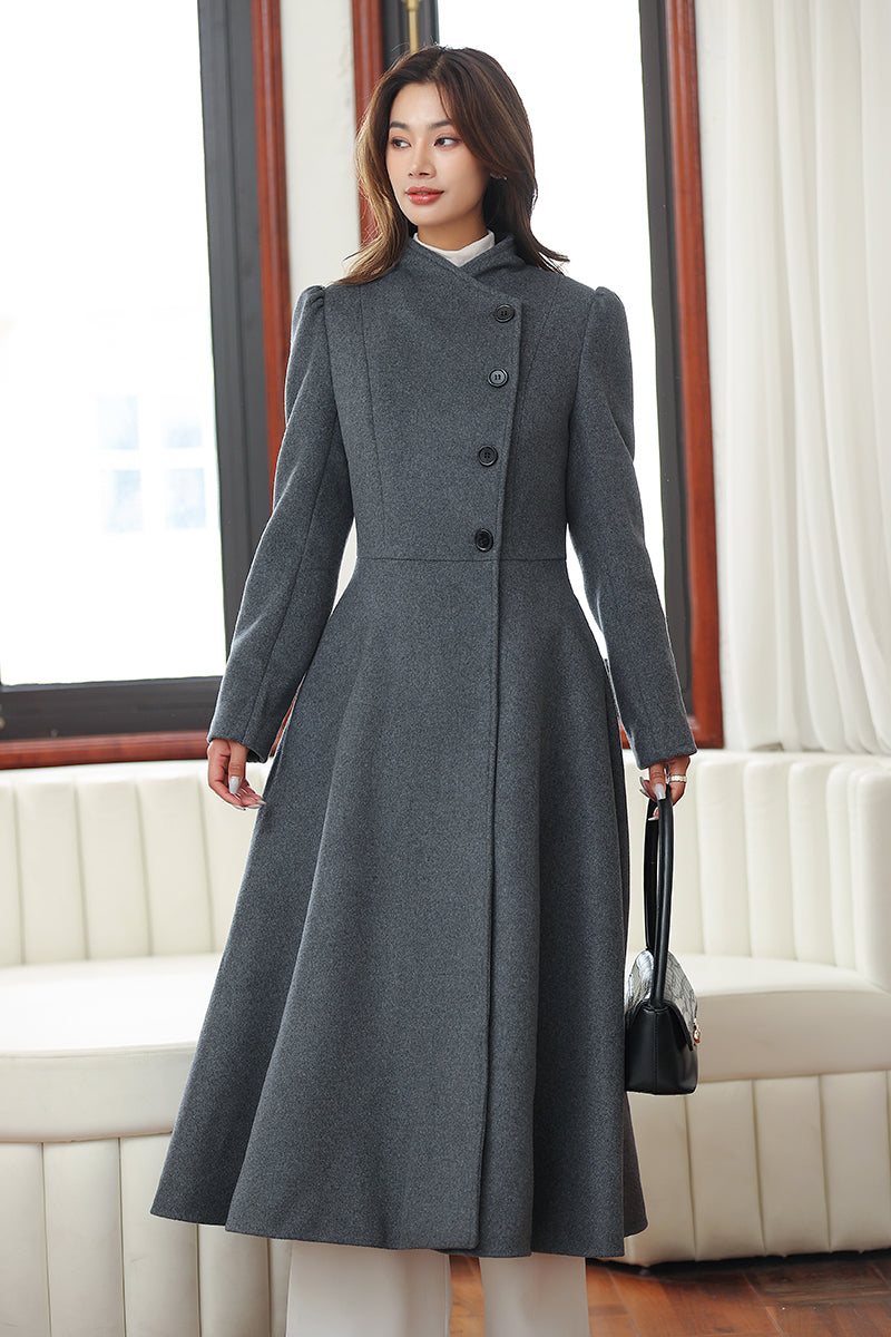 Dark Grey A-Line Wool Coat 4027