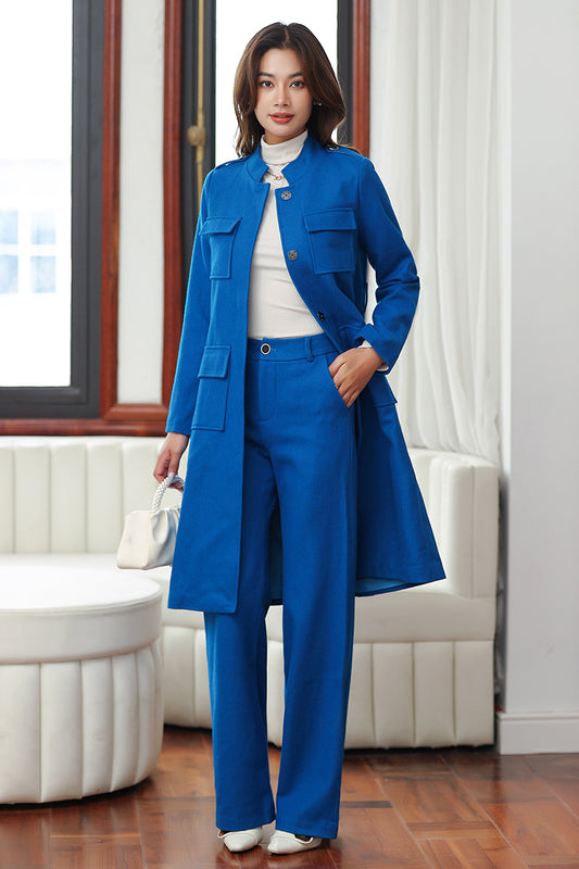 Blue Casual Elegant Two Piece Wool Suit 4028