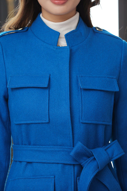 Blue Wool Coat and Wide Leg Pants - Elegant A-Line Silhouette 4028