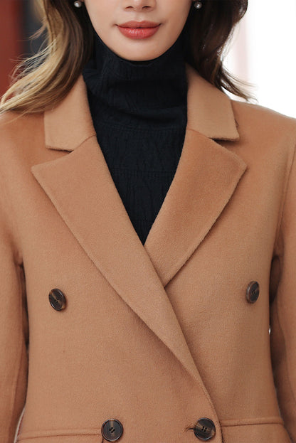 Handmade Camel Wool Coat – Classic Double-Breasted Long Winter Overcoat | Xiaolizi 4030