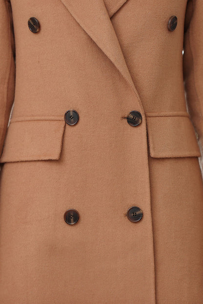 Handmade Camel Wool Coat – Classic Double-Breasted Long Winter Overcoat | Xiaolizi 4030