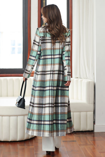 Handmade Green Plaid Wool Coat – Vintage Belted Long Winter Overcoat | Xiaolizi 4031
