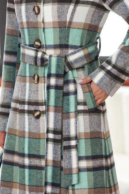 Handmade Green Plaid Wool Coat – Vintage Belted Long Winter Overcoat | Xiaolizi 4031