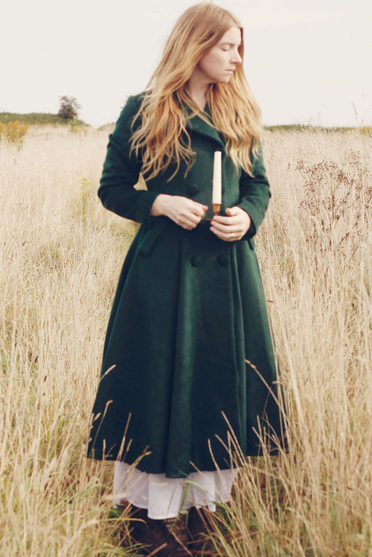 Green maxi wool coat, Custom coat 3185