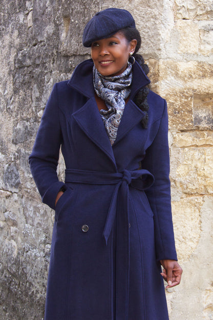 Handmade Wool Long Coat – Vintage Lapel Winter Overcoat with Belt & Pockets 4065