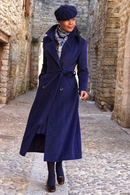 Handmade Wool Long Coat – Vintage Lapel Winter Overcoat with Belt & Pockets 4065