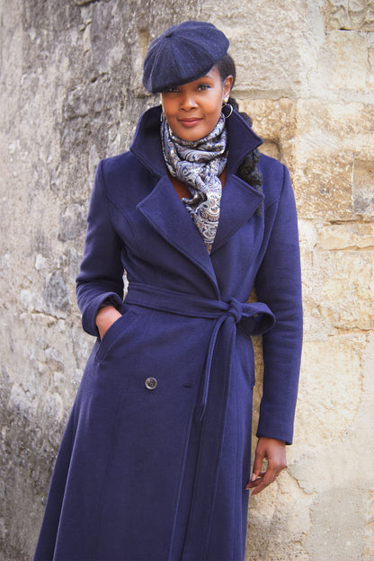 Handmade Wool Long Coat – Vintage Lapel Winter Overcoat with Belt & Pockets 4065