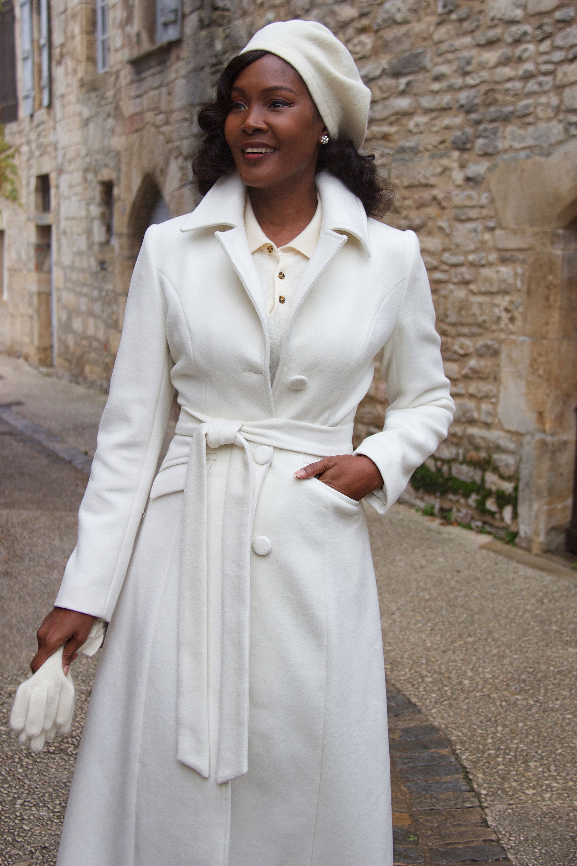 winter white wool dress coat White Double Breasted Wool Blend Midi Coat