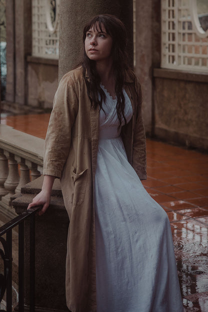 White Linen Blend Maxi Dress - Fit and Flare with Wrap V-Neck 3705