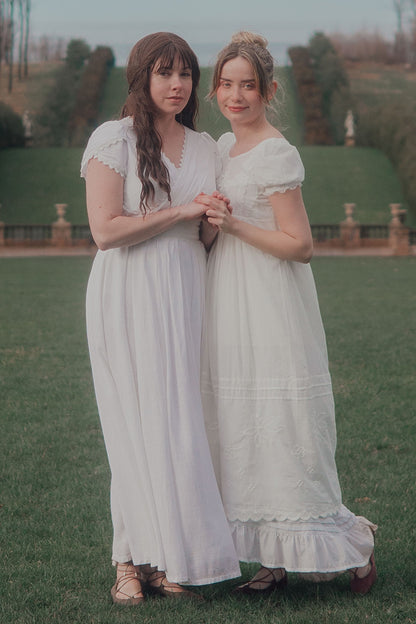 White Linen Blend Maxi Dress - Fit and Flare with Wrap V-Neck 3705
