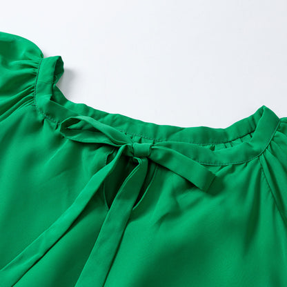 Green Chiffon Maxi Dress - Short Sleeve, Scoop Neck, Flowy Silhouette 2856
