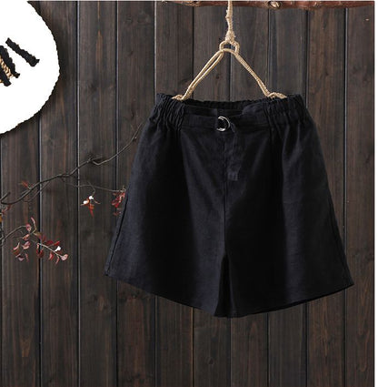Linen Cotton Women Shorts - Wide Leg Elastic Waist | Xiaolizi 2814