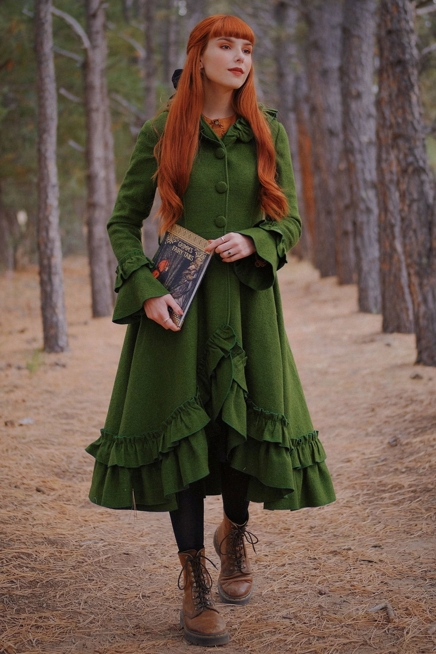Green Hooded Wool Coat 3967