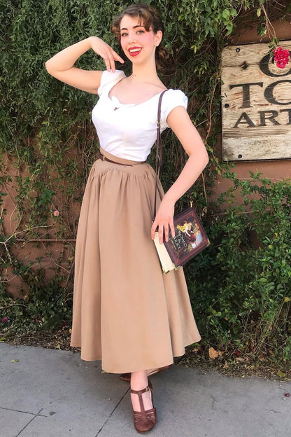 Khaki Pleated High Waist Maxi Skirt - Vintage Inspired | Xiaolizi 3416