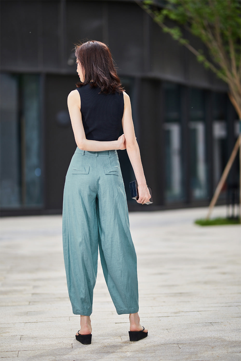 LOFT Pants Womens 6 Blue Marisa Ankle Linen Blend Stretch Tapered Office  Career | eBay