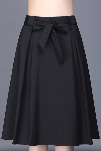 Black Polyester Knee-Length Skirt - High Waist A-Line Silhouette CYM316