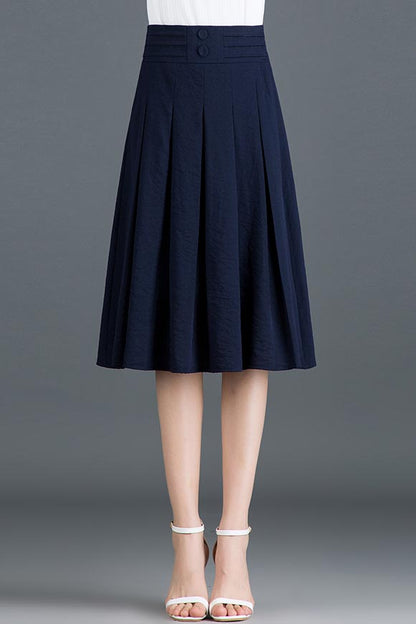Black Polyester Midi Skirt - High Waist A-Line Silhouette CYM319