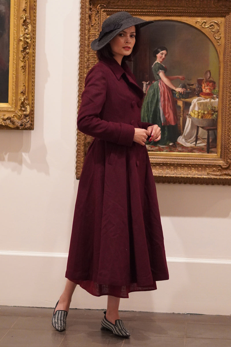 burgundy dress coat womens Whistles Lorna Wrap Wool Coat Burgundy Size 10