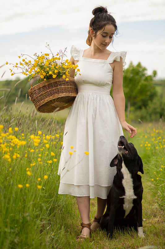 White Linen Cotton Maxi Dress - Backless Belted | Xiaolizi 3004
