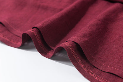 Burgundy Linen Maxi Skirt - Pleated Waist, Flowing Silhouette 2163