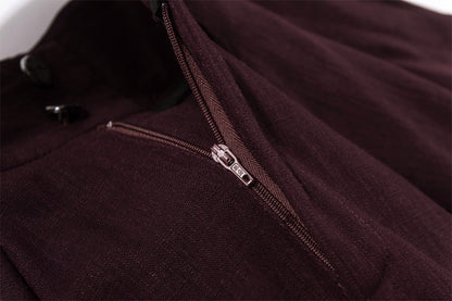 Burgundy Linen Cotton Midi Bubble Skirt - Pleated Waist with Pockets 2164