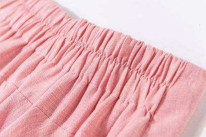Pink Linen Midi Skirt - Swing Circle Silhouette with Front Buttons 2158