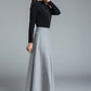 Grey pleated maxi wool skirt 1643#