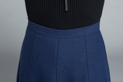 Handmade Navy Blue Wool Skirt – Elegant Winter Maxi Flared Skirt | Xiaolizi 1644