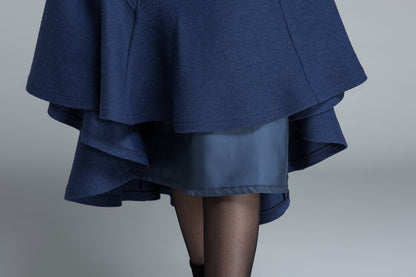 Handmade Navy Blue Wool Skirt – Elegant Winter Maxi Flared Skirt | Xiaolizi 1644
