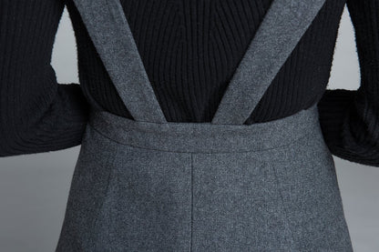 Gray Wool Blend Suspender Dress – Handmade A-Line Winter Midi | Xiaolizi  1645