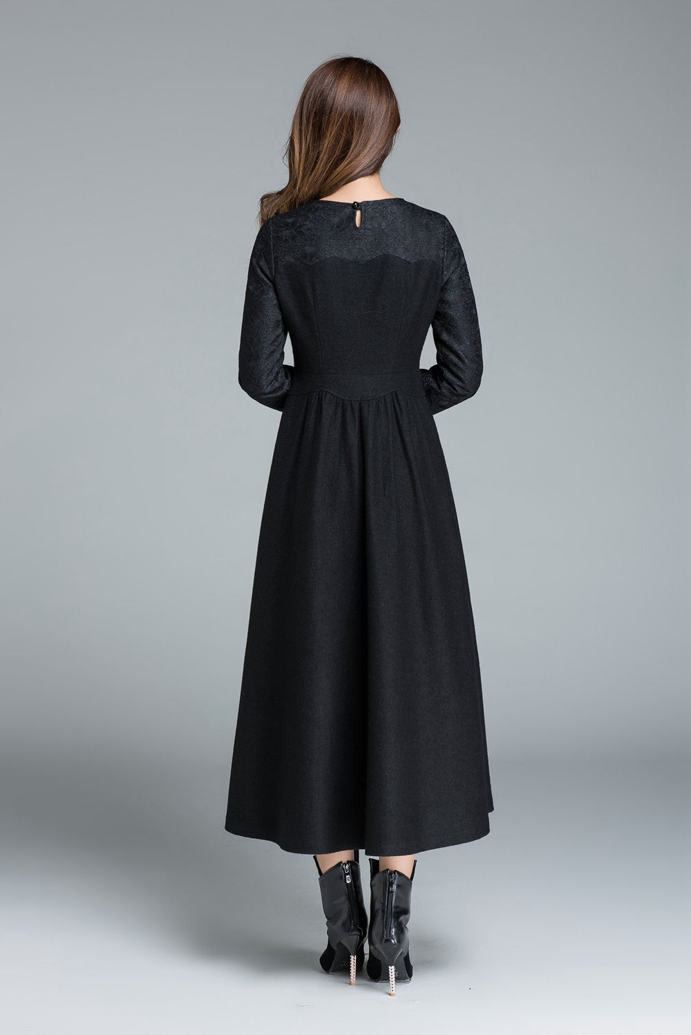 sweet heart wool dress, women long sleeve dress 1650