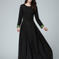 Black dress linen dress maxi dress women dress 1450#